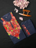 Kashmiri Cotton Coord Set - Navy Blue