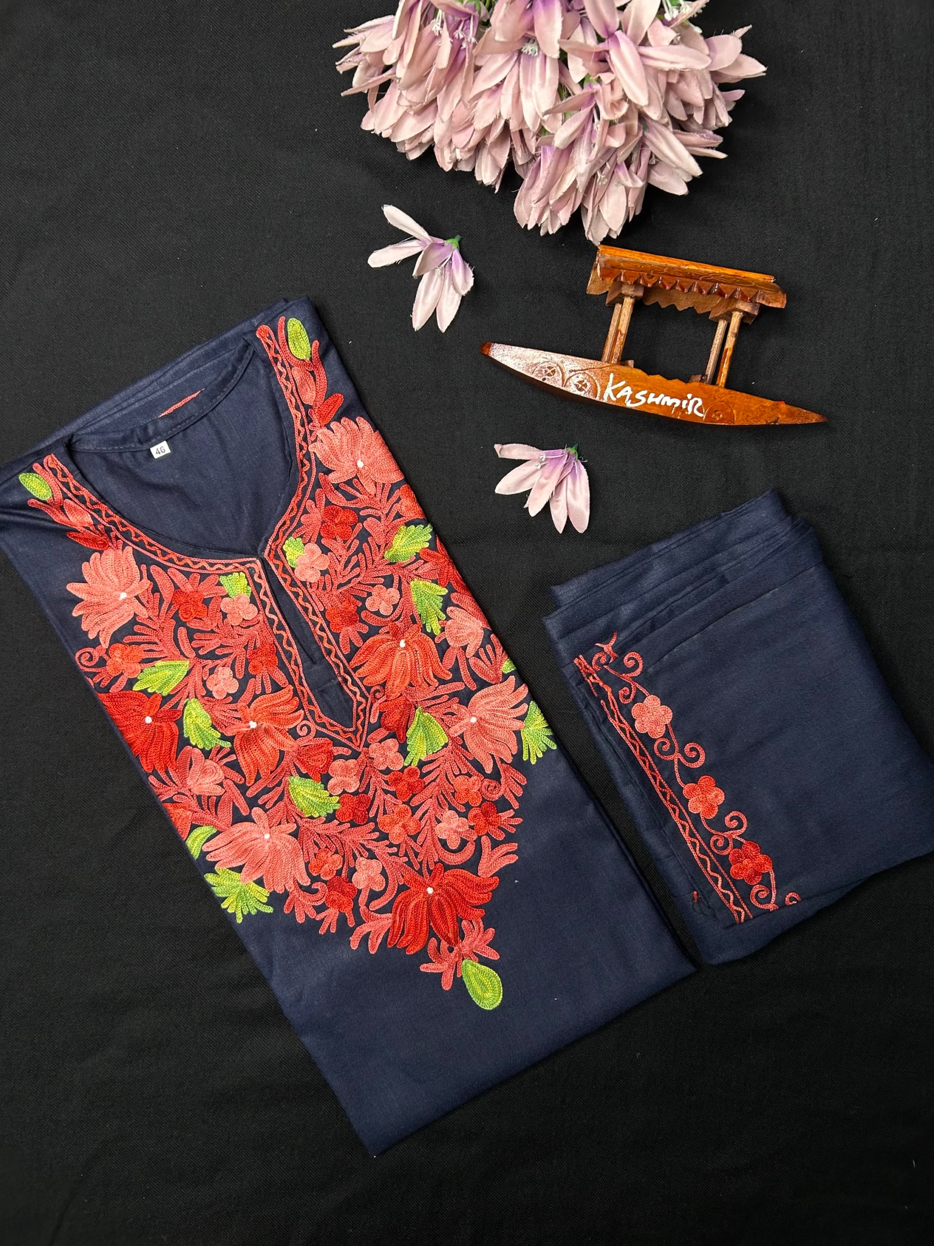 Kashmiri Cotton Coord Set - Navy Blue