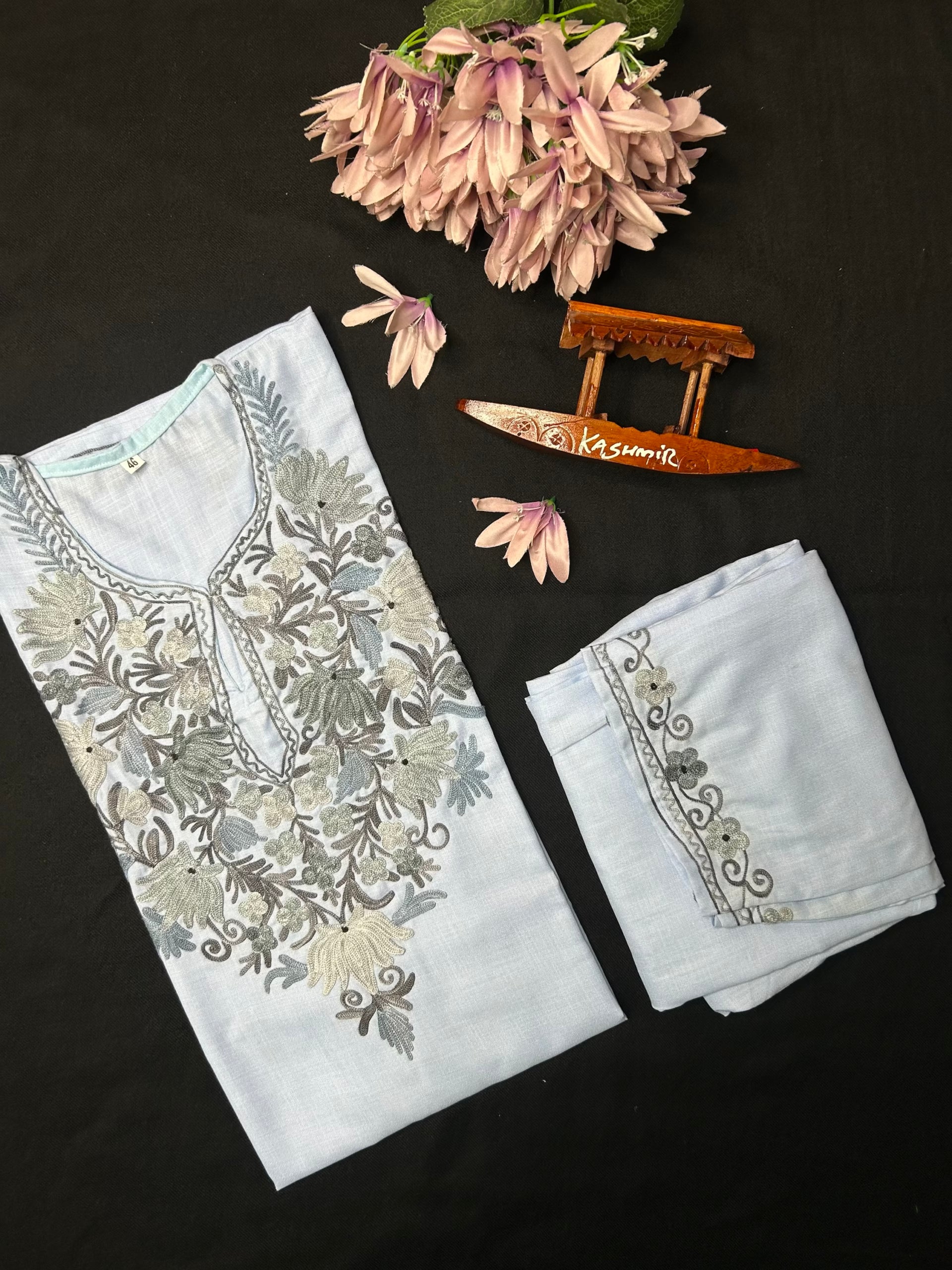 Kashmiri Cotton Coord Set - Slaty Blue