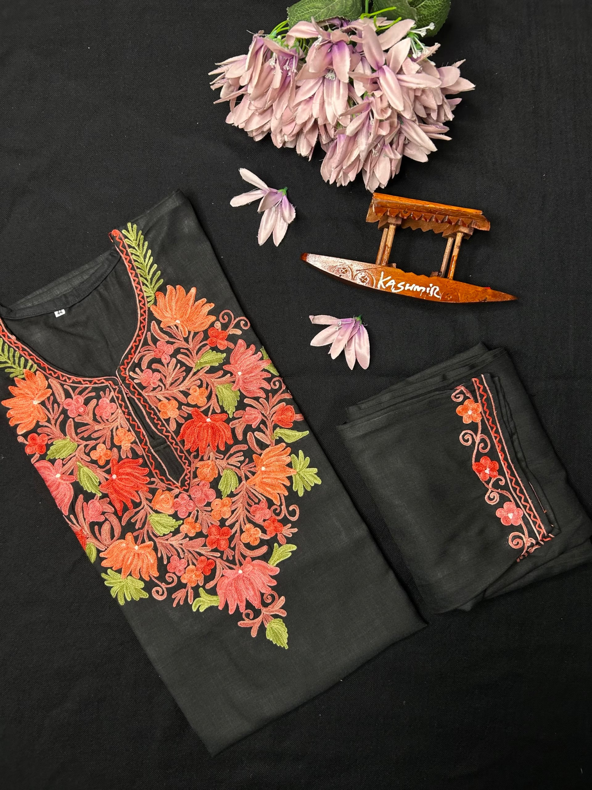 Kashmiri Cotton Coord Set - Black