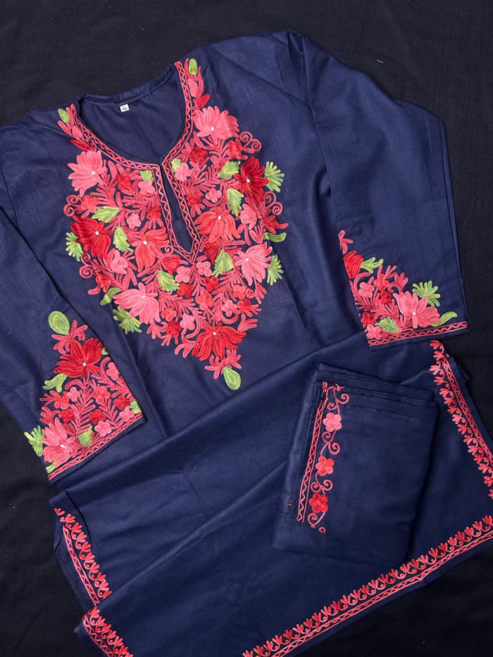 Kashmiri Cotton Coord Set - Navy Blue
